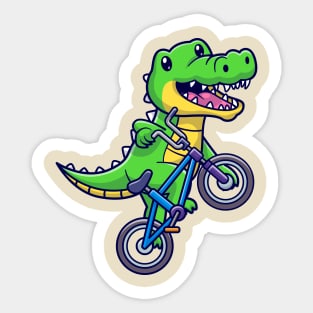 Cute Crocodile Riding Bicycle Cartoon Sticker